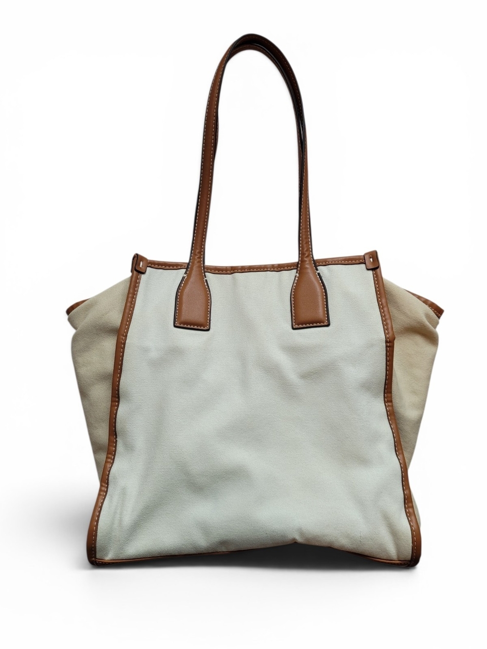 Zara Cotton Canvas Tote Bag Cream with Tan Faux Leather Trim